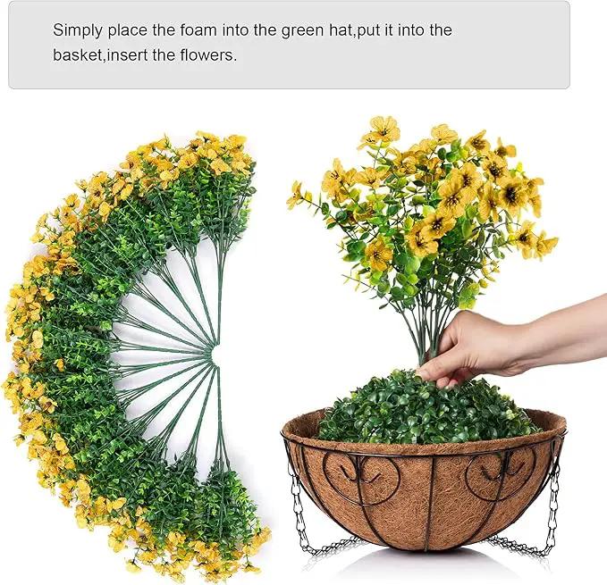 Artificial Fake Fall Hanging Mums Plants Flowers Basket for Outdoor, Autumn Faux Silk Yellow Daisy in Hang Planter Look Real UV Resistant for Porch Home Patio Balcony Yard Decor by GreenHaven Gardens