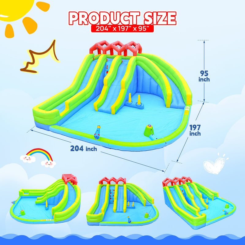 7-in-1 Inflatable Water Park Three Slide with Blower and Climbing Wall for Children by HouseOfZazla