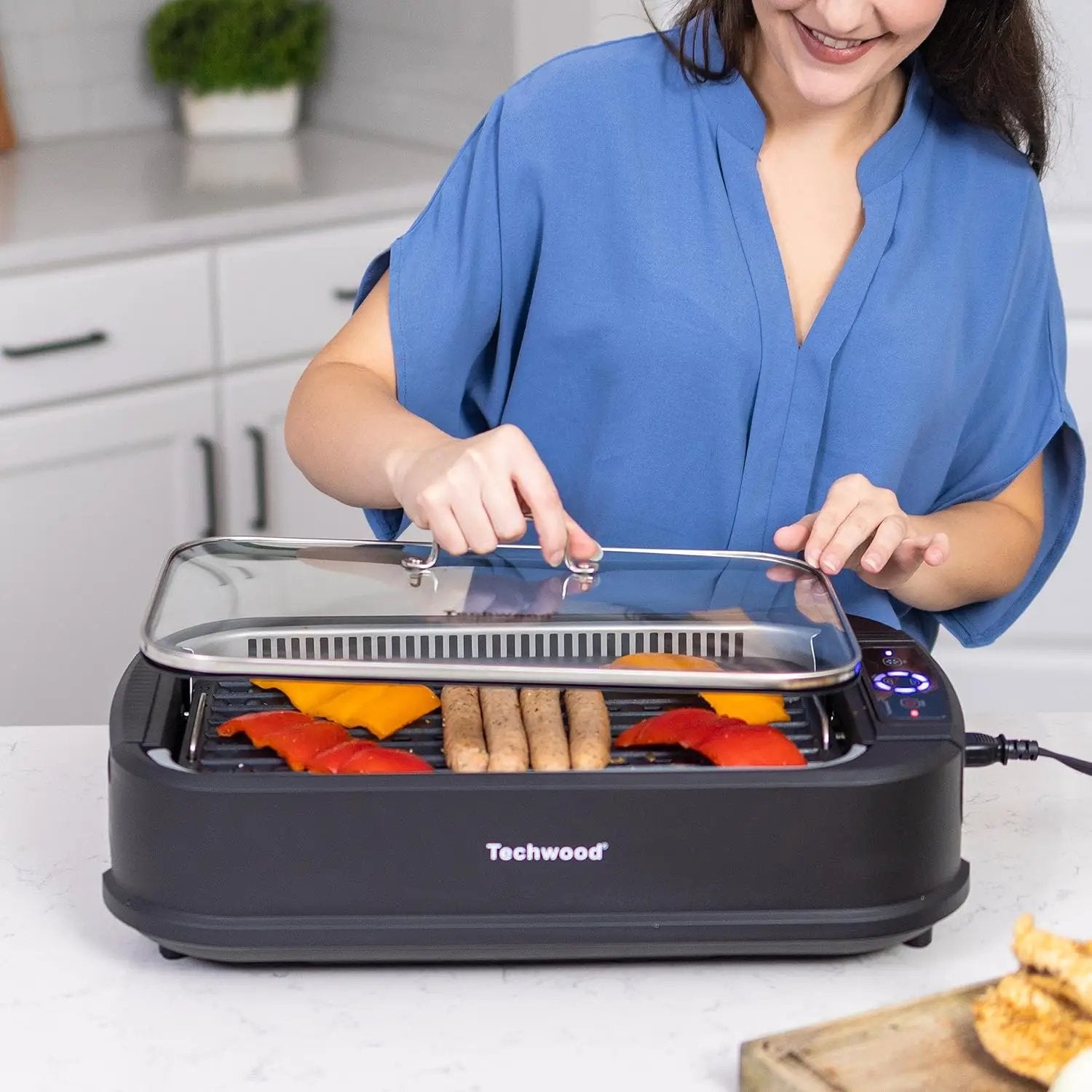 Techwood 1500W Smokeless Indoor Electric Grill with Non-Stick Plates and Tempered Glass Lid - Korean Grill with Temperature Control by GreenHaven Gardens