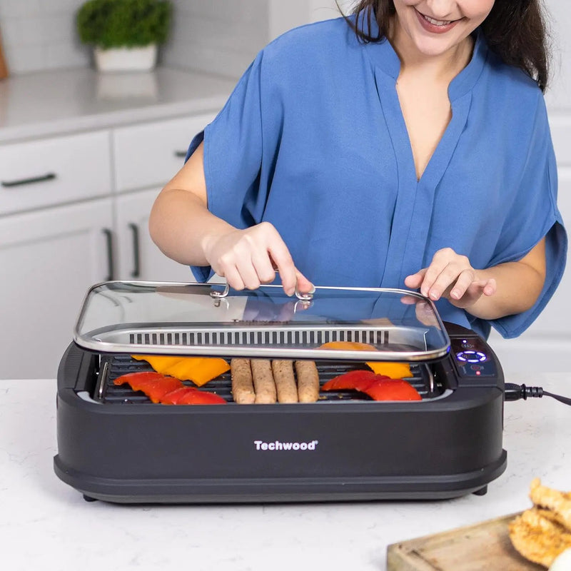 Techwood 1500W Smokeless Indoor Electric Grill with Non-Stick Plates and Tempered Glass Lid - Korean Grill with Temperature Control by GreenHaven Gardens