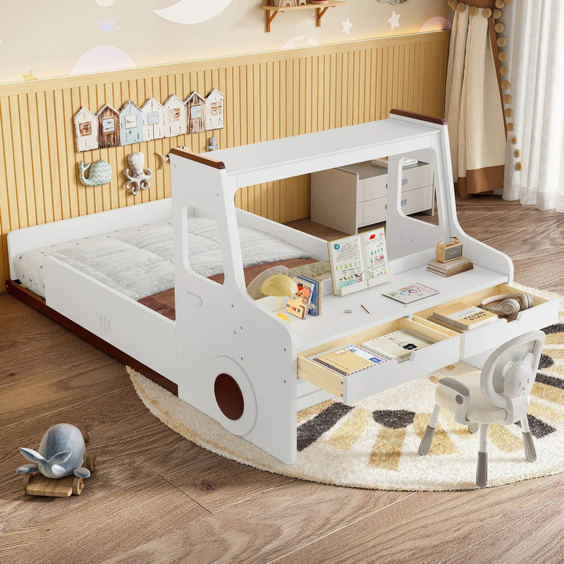 Twin Size Car-Shaped Floor Bed with Storage for Kids by HouseOfZazla