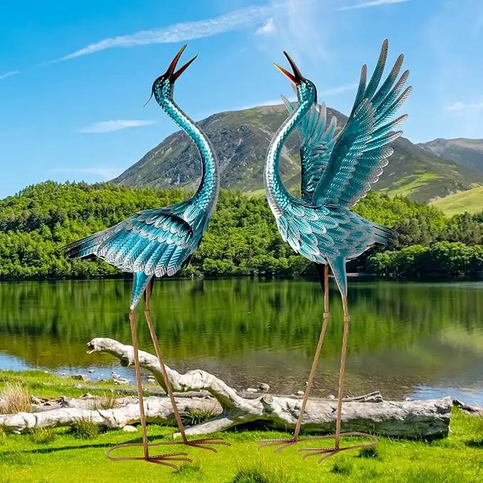 chisheen Crane Garden Statues Outdoor Metal Heron Yard Art Crane for Garden Sculptures Patio Lawn Ornaments,Set of 2 by GreenHaven Gardens