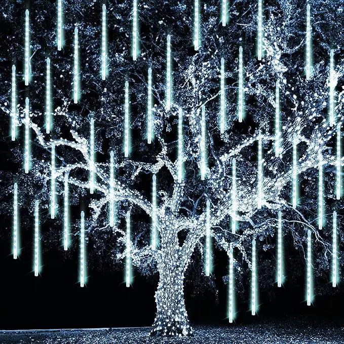 TW SHINE Christmas Meteor Shower Lights Outdoor, 864 LED 12" 24 Tubes Waterproof Christmas Lights Outdoor Plug in, Snow Falling Rain Icicle Xmas Lights Decorations, White by GreenHaven Gardens