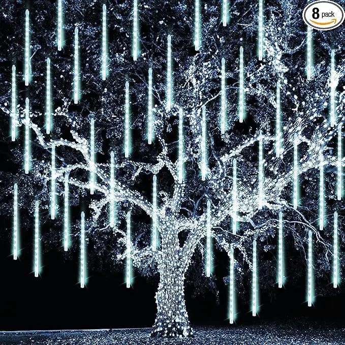 TW SHINE White Christmas Meteor Shower Lights Outdoor, 288LED 12" 8 Tubes Waterproof Christmas Lights Outdoor Plug in, Snow Falling Rain Icicle Xmas Lights Decorations, White by GreenHaven Gardens