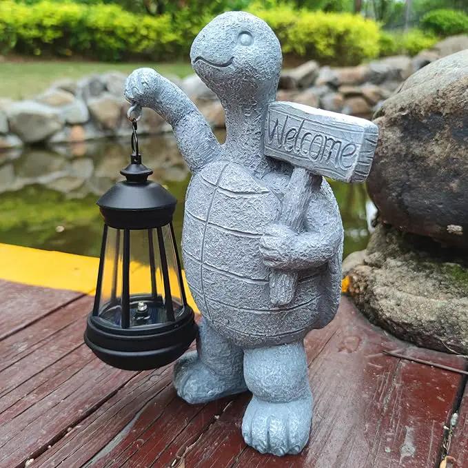 Solar Turtle Garden Outdoor Statues,Resin Turtles Figurine Decorations with Solar Lights Lantern, Outdoor Turtle Art Decor for Lawn,Yard, Unique Housewarming Gift for Garden Home by GreenHaven Gardens