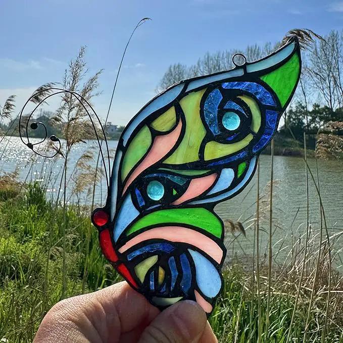 Stained Glass Window Hangings Butterfly Tiffany Style Butterfly Suncatcher for Window Hanging Suncatchers Handcrafted Ornament (Green&Blue) by GreenHaven Gardens