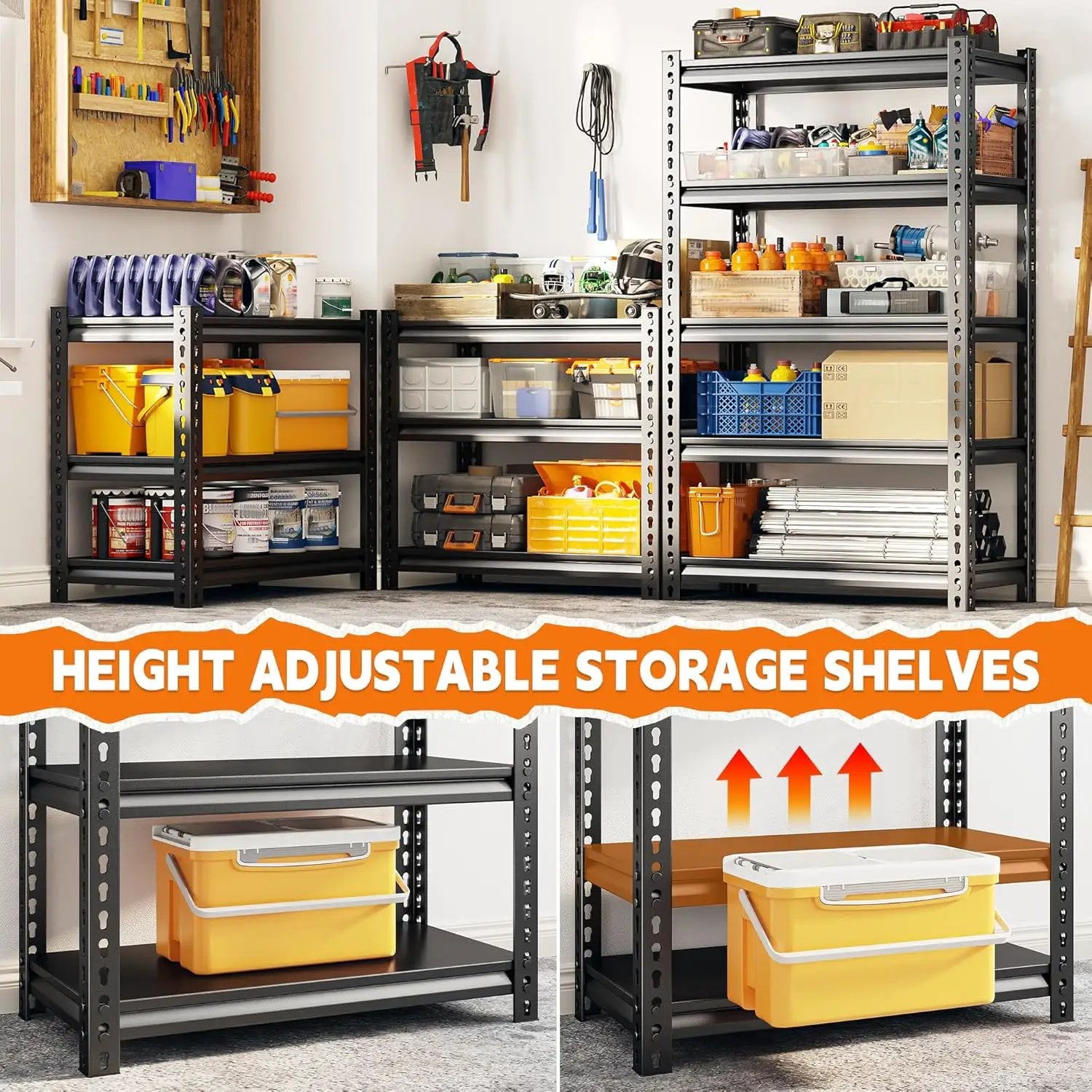 REIBII Storage Shelves, 2000LBS Garage Shelving Heavy Duty, 5 Tier Adjustable Metal Shelving for Garage, Warehouse, Pantry, Kitchen, Basement, 12" D x 27.5" W x 60" H, Black, 2Pack by GreenHaven Gardens