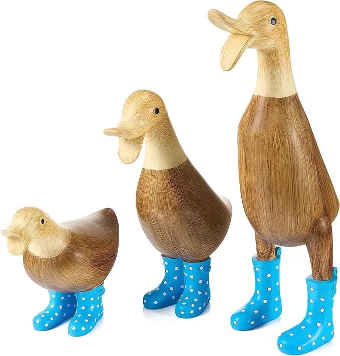 GUTE Duck Yard Decorations Yard Art Garden Puddle Ducks with Blue Spotted Wellies Boots, Set of 3 - Garden Decor Statues, Duck Figurine Statue - Waterproof Indoor & Outdoor Lawn Gnome Ornament by GreenHaven Gardens