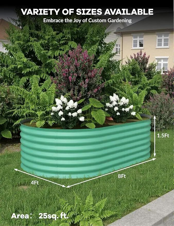 2 Pcs Raised Garden Beds Outdoor 8x4x1.5ft - Galvanized Steel Planter Box for Vegetables, Flowers, Rust-Resistant Garden Box, Easy Assembly Raised Beds, Durable Planters for Outdoor Plants, Green by GreenHaven Gardens