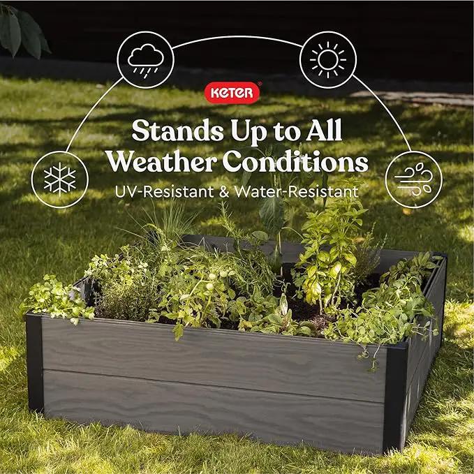 Keter 48" X 48" inches Wood Look Raised Garden Bed, Durable Outdoor Herb Garden Planter for Vegetables, Flowers, and Succulents, Grey by GreenHaven Gardens