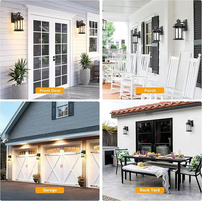VIANIS Dusk to Dawn Motion Sensor Outdoor Porch Lights, Modern Black Exterior Porch Light Fixtures Wall Mount, Anti-Rust Aluminum Waterproof Wall Lantern With Tempered Ripple Glass For Garage Entryway by GreenHaven Gardens