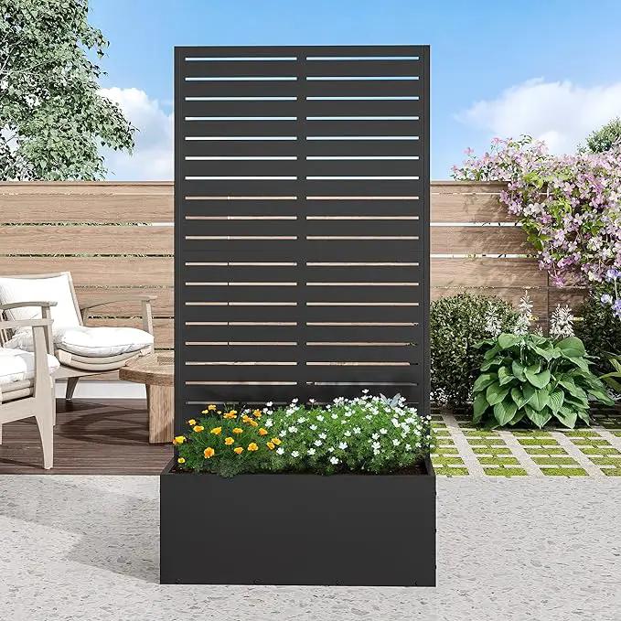 Casaphoria Metal Raised Garden Bed with Trellis, 59"x30"x12" Planter Box for Climbing Plants, Vegetables & Vines, Features Drainage Holes and Privacy Screen (Black-Louvered) by GreenHaven Gardens