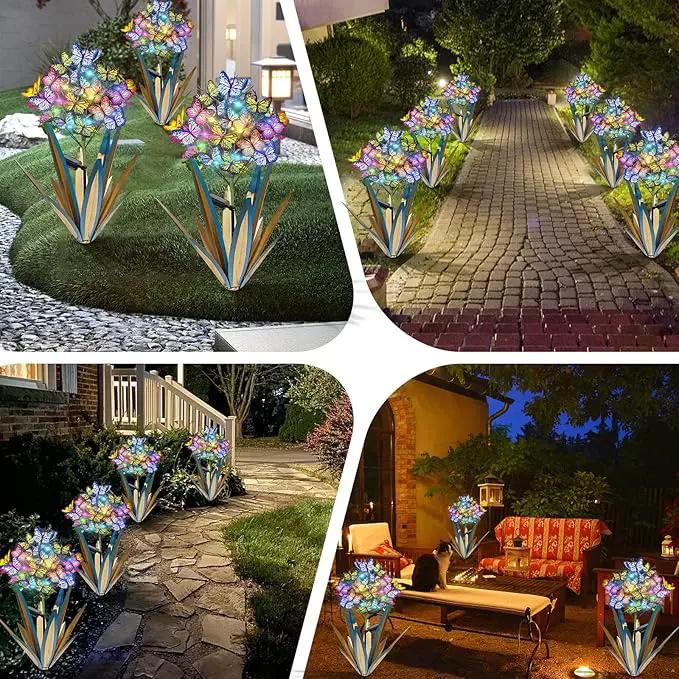 Homight Solar Metal Agave Butterfly Flower Stick Garden Sculpture Outdoor Gift Solar Garden Christmas Lights Swaying Butterfly Sunflower Garden Lights Solar Outdoor (3 PCS Blue) by GreenHaven Gardens