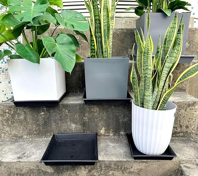 Square Plant Saucer 18 Inch 4 Pack, Plant Stand Plant Trays for Pots Heavy Duty Plastic Plant Saucers for Indoors Outdoors, Flower Pot No Holes Terracotta Plant Lover Gardening Gifts by GreenHaven Gardens