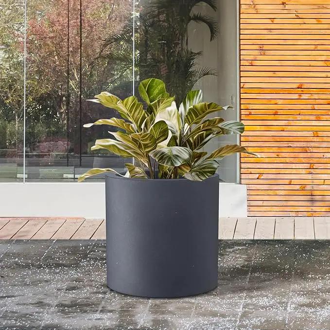 Kante 12.6" Dia Round Concrete Planter, Modern Style Large Cylindrical Plant Pot with Drainage Hole and Rubber Plug for Indoor Outdoor Patio, Charcoal by GreenHaven Gardens