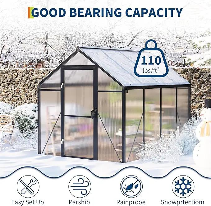 6 x 8 FT Greenhouse, Greenhouses for Outside, Polycarbonate Greenhouse with Aluminum Frame, Lockable Door and Ajustable Roof Vent for Backyard, Green Houses for Outside Garden Backyard, Patio by GreenHaven Gardens