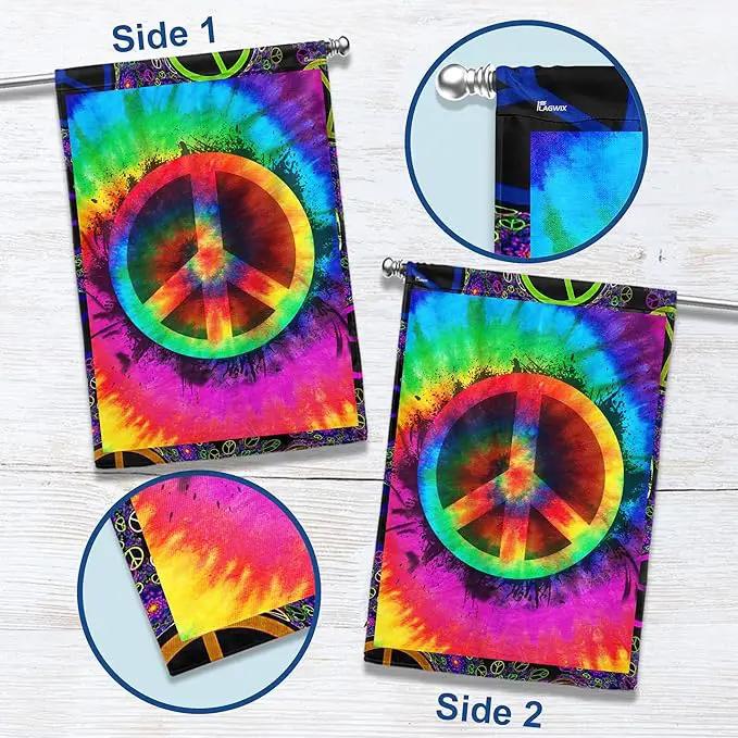FLAGWIX Hippie Peace Flag, Boho Hippie Decoration Flags - House Flag 30x40, Decorations For Home, Outside - Peace Sign, Boho, Hippie Decor, Double Sided, Heavy Duty Canvas Flag Indoor Outdoor by GreenHaven Gardens