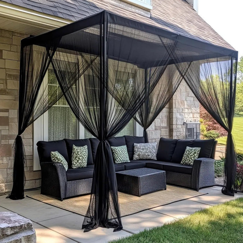 Mosquito Net for Patio 10 x 10 FT | Very Large Sizes & Fabric Designed for Outdoors | Insect House Screen Netting for Gazebo, Porch & Garden Terrace | Black Outside Canopy Bug Protection by GreenHaven Gardens