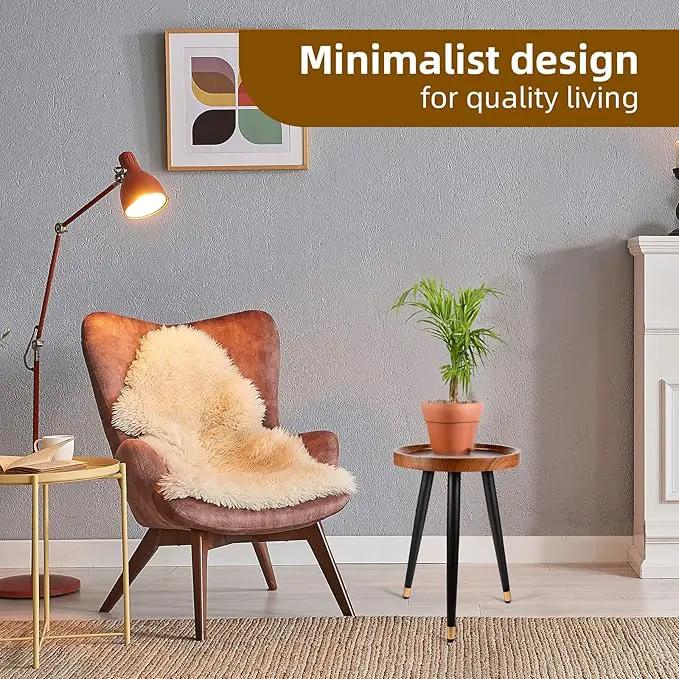Plant Stand Indoor,Mid Century Walnut Wood Plant Table, Heavy Duty Metal Tall Flower Pot Stand,Modern Round Small Side End Table with Raised Design(12"x17") (2, 12 x 17 in) by GreenHaven Gardens