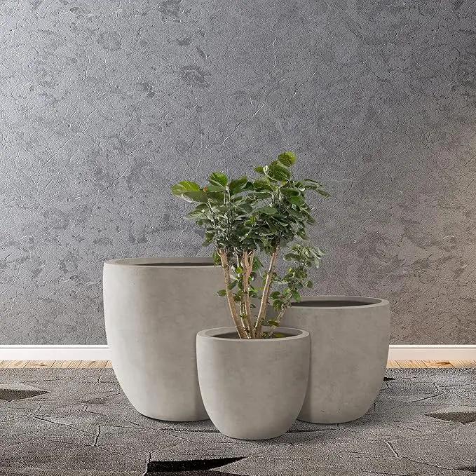 Kante 18",14",10" Dia Concrete Round Planters (Set of 3), Outdoor Indoor Large Planter Pots with Drainage Hole and Rubber Plug for Home Patio Garden, Weathered Concrete by GreenHaven Gardens