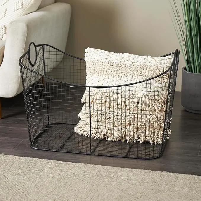 Deco 79 Metal Decorative and Functional Storage Basket Deep Basket Organizer with Round Handles, Basket for Storage 20" x 18" x 20", Black by GreenHaven Gardens