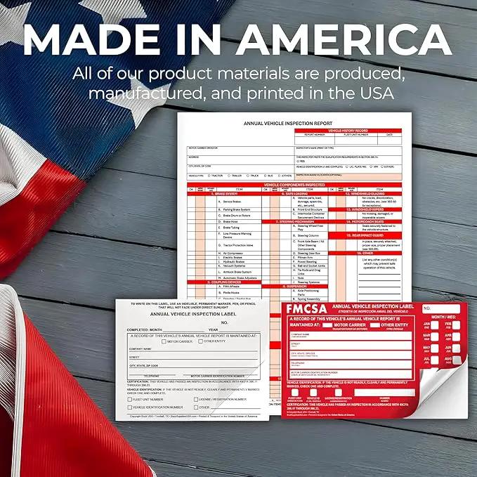 10 Pack 3-Ply Carbonless Annual Vehicle Inspection Report Forms with FMCSA Red Aluminum Labels & White Mylar Laminate Vinyl Labels, DOT Inspection Forms and Stickers, Shrink-Wrapped, 8.5" x 11.75" by GreenHaven Gardens