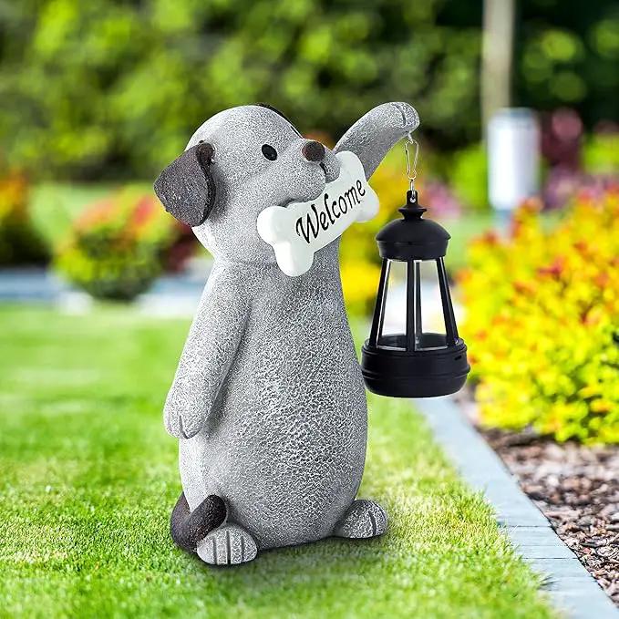 Solar Dog Statues for Garden Decor - Outdoor Dog Figurines with Solar Lantern for Yard Patio Lawn Balcony Ornaments - Garden Gifts for Mothers Day, Grandma, Easter by GreenHaven Gardens