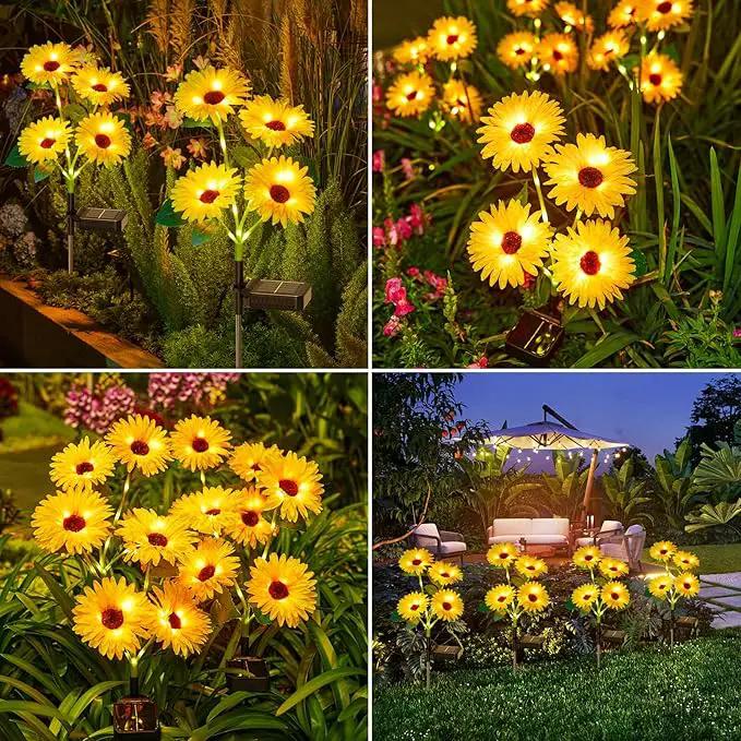 4 Pack Outdoor Solar Garden Lights with 16 Glowing Daisy Flowers & Stems, Waterproof Auto ON/Off Solar Flowers Lights for Yard Patio by GreenHaven Gardens