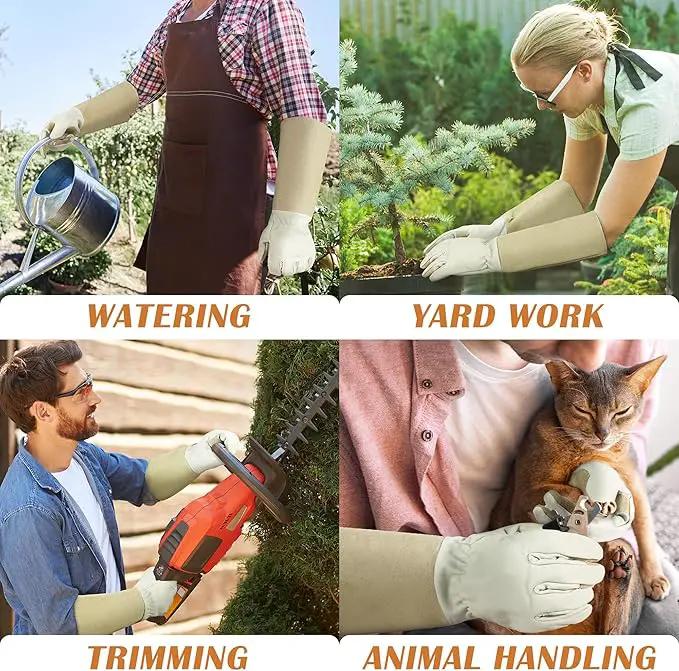 HANDLANDY Pruning Gloves Long for Men & Women, Pigskin Leather Rose Gardening Gloves- Breathable & Durability Gauntlet Gloves by GreenHaven Gardens