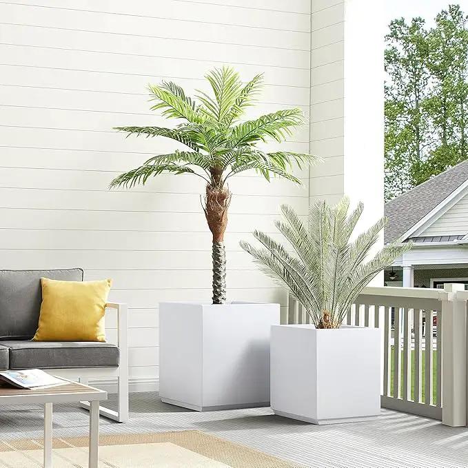Metallic Heavy Cube Square Planter, No Assembly Required, Seamless Large Outdoor Planter, Tall Plants and Flowers 17'Lx17'Wx20'H 24lbs White by GreenHaven Gardens