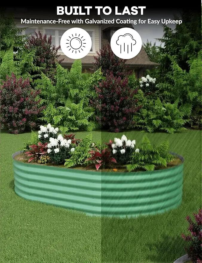 2 Pcs Raised Garden Beds Outdoor 8x4x1.5ft - Galvanized Steel Planter Box for Vegetables, Flowers, Rust-Resistant Garden Box, Easy Assembly Raised Beds, Durable Planters for Outdoor Plants, Green by GreenHaven Gardens