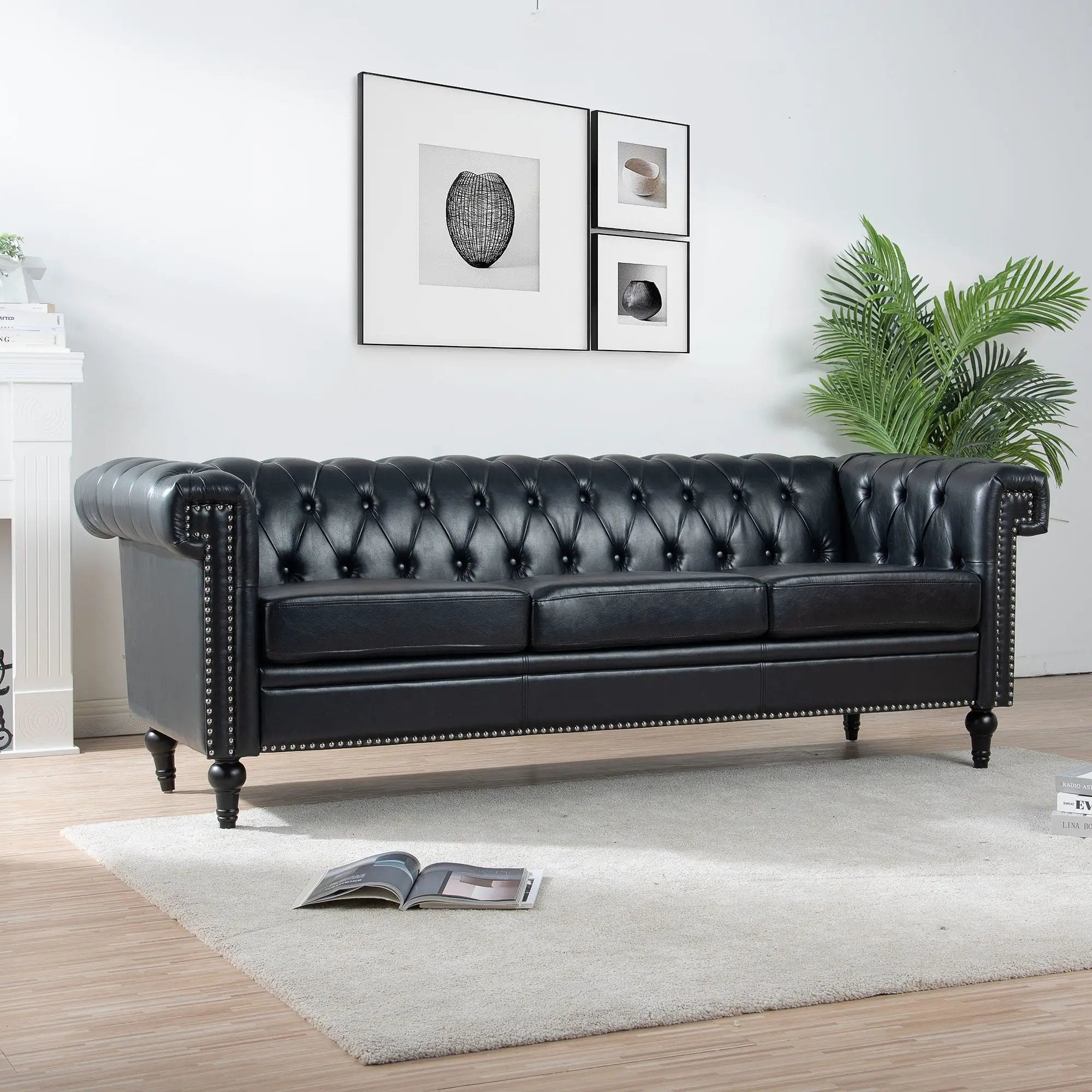 Traditional Square Arm Removable Cushion 3 Seater Sofa by Unique Piece Furniture