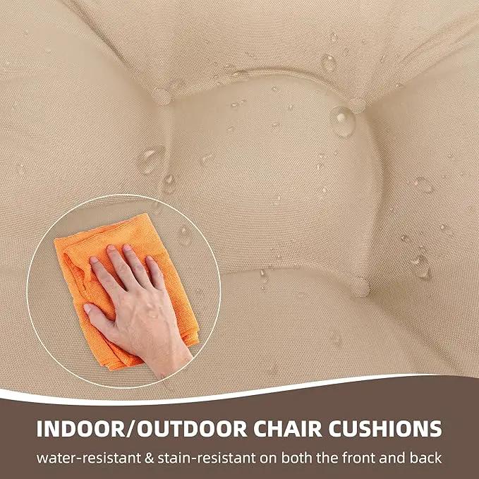 RACE LEAF Outdoor Seat Cushions Set of 2, 19" x 19" Square Patio Cushions, Plump Filling Tufted Water-Resistant Olefin Chair Seat Cushion with Ties for Non-Slip Support, Khaki by GreenHaven Gardens