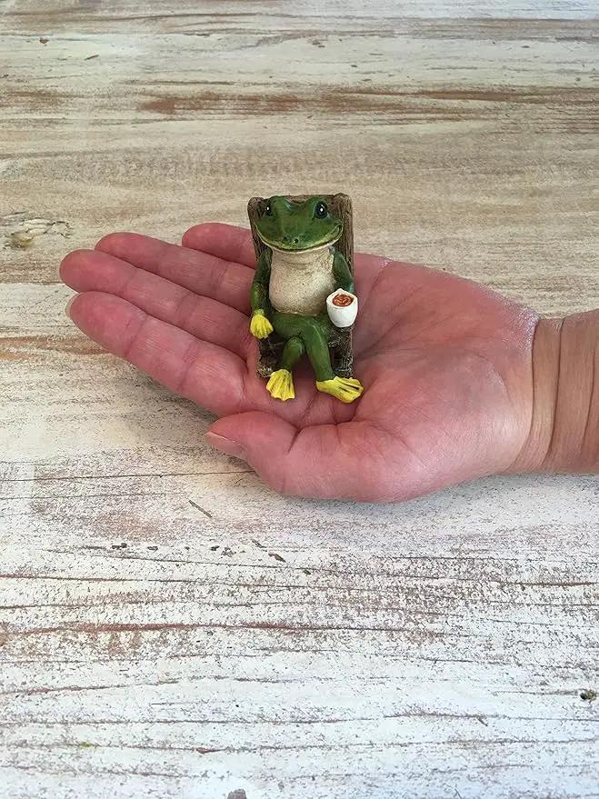 Miniature Frog Garden Statue - 2" Tall - Mini Outdoor Accessory Figurine for Fairy Garden by GreenHaven Gardens