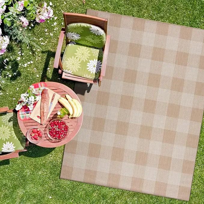 CAMILSON Outdoor Rug - Modern Area Rugs for Indoor and Outdoor Patios, Kitchen and Hallway mats - Easy Cleaning Non Shedding Washable Outside Carpet (8x10, Buffalo - Beige/White) by GreenHaven Gardens