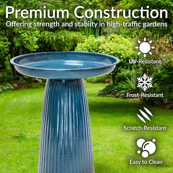 Sunnydaze Gleeful Garden Metal Bird Bath for Outdoors - Large Decorative Iron Birdbath - 23-Inch - Blue Glaze by GreenHaven Gardens