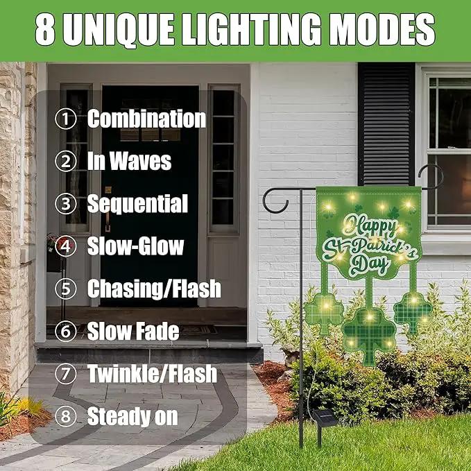 6 Set Seasonal Garden Flags 8 Modes Solar LED Double Sided 12 x 18 Inch Small Yard Flag Outdoor Lighted Spring Summer Easter Memorial St. Patrick's Day Valentine Garden Decor for All Seasons by GreenHaven Gardens