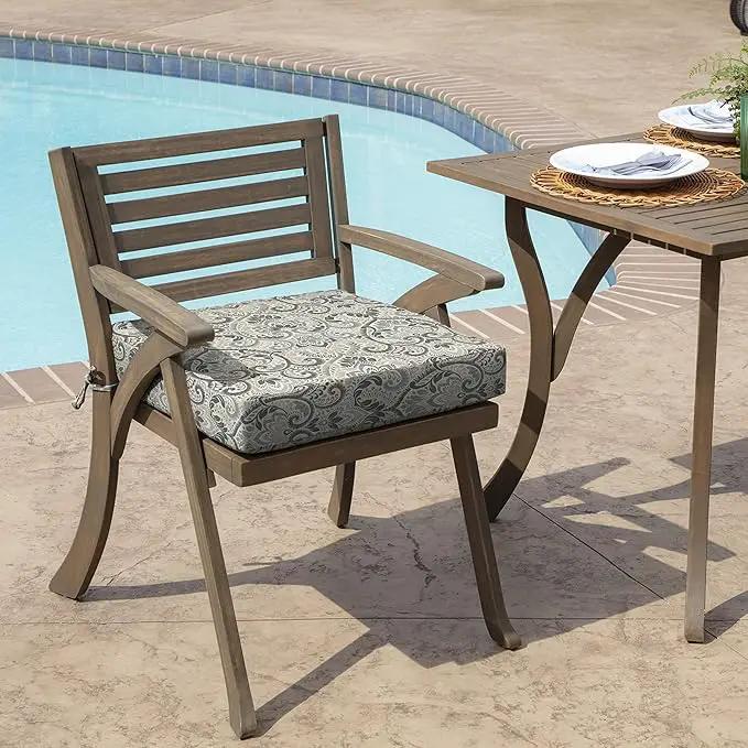 Arden Seat Cushion, 21 x 21, Rain-Proof, Fade Resistant, Cushion for Patio Dining, Adirondack, and Outdoor Chairs Neutral Aurora Damask by GreenHaven Gardens
