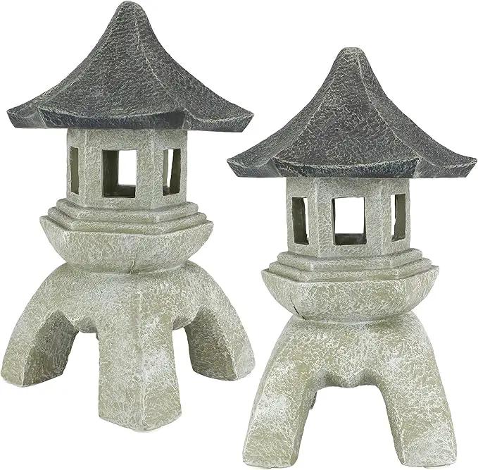 Design Toscano Asian Decor Pagoda Lantern Indoor/Outdoor Statue, Set of 2 Large, Cast Stone Resin, Two Tone Stone Finish by GreenHaven Gardens