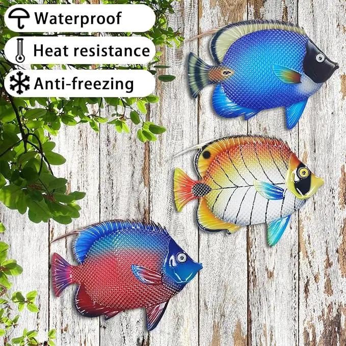 John's Studio Metal Fish Sea Wall Decor Outdoor Garden Hanging Art Sculptures Home Ocean Theme Decorations for Kitchen Bathroom and Pool - 3 PCS by GreenHaven Gardens