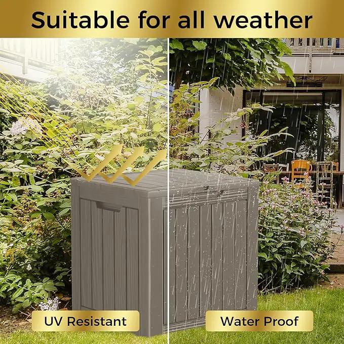 35 Gallon Lockable Resin Deck Box, Waterproof & UV-Resistant Outdoor Storage Box for Outdoor Cushion Storage, Garden Tools & Pool Accessories Storage, Gray by GreenHaven Gardens