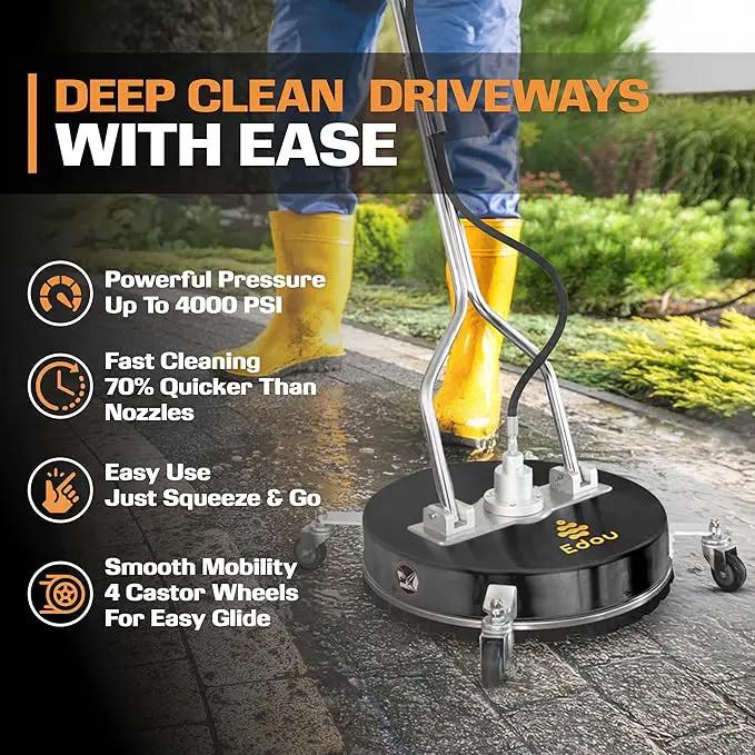 EDOU 20-Inch Dual Handle Pressure Washer Surface Cleaner, Wheels - Heavy Duty Composite Surface Pressure Washer - 4000 PSI Max - Includes 3/8-Inch Quick Connector Kit, Teflon Tape, Adapter Set by GreenHaven Gardens