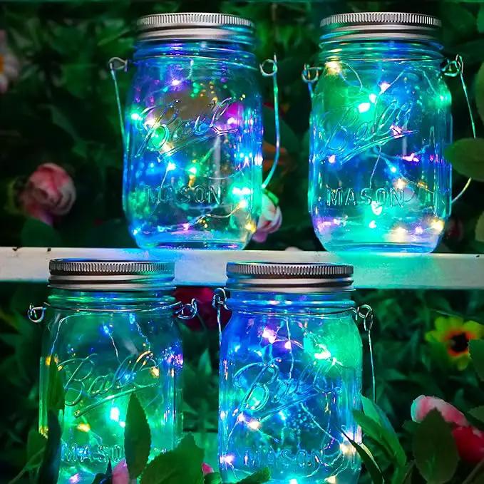SunKite Solar Mason Jar Lights [Updated], 8 Pack 20 LED Waterproof Fairy Firefly Jar Lids String Lights with Hangers(NO Jars), Patio Yard Garden Wedding Decoration - Colorful by GreenHaven Gardens