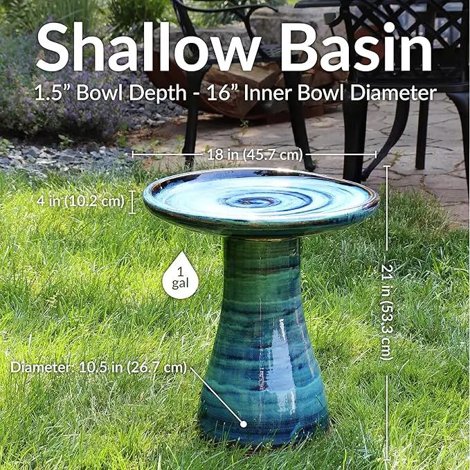 Sunnydaze 21" H Ceramic Bird Bath for Outside - Hand-Painted Outdoor Bird Bath Bowl, UV/Frost-Resistant Finish - Galaxy Blue - Classic Pedestal by GreenHaven Gardens