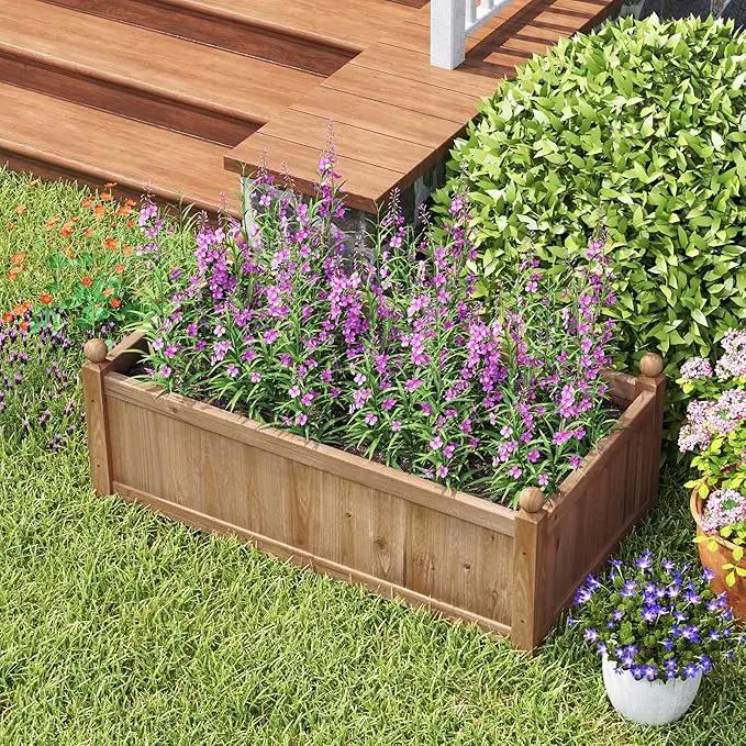 HAPPYGRILL Wood Raised Garden Bed, 46” x 24” x 16” Rectangular Flower Box w/Drainage Holes for Growing Vegetables, Flowers, Herbs, Outdoor Planter Box for Backyard Garden Lawn by GreenHaven Gardens