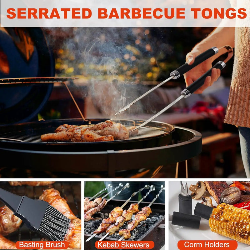 Grilljoy BBQ Accessories Grill Tools Set - 22PCS Stainless Steel Barbecue Grill Accessories for Outdoor Grill with Black Aluminum Case - Grilling Gifts for Men Dad -Grill Tools Kit by GreenHaven Gardens