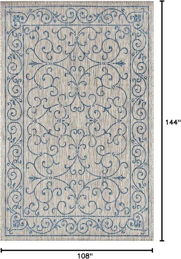 JONATHAN Y SMB106C-9 Charleston Vintage Filigree Textured Weave Indoor Outdoor Area Rug Classic Coastal Easy Cleaning Bedroom Kitchen Backyard Patio Non Shedding, 9 X 12, Gray/Navy by GreenHaven Gardens