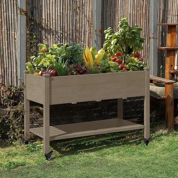 MUPATER 4x2FT Raised Garden Bed, Planter Box with Four Wheels and Legs for Herbs, Flowers and Vegetables, Elevated Garden Bed with Drainage Holes for Greenhouse, Garden, Farm, Brown by GreenHaven Gardens