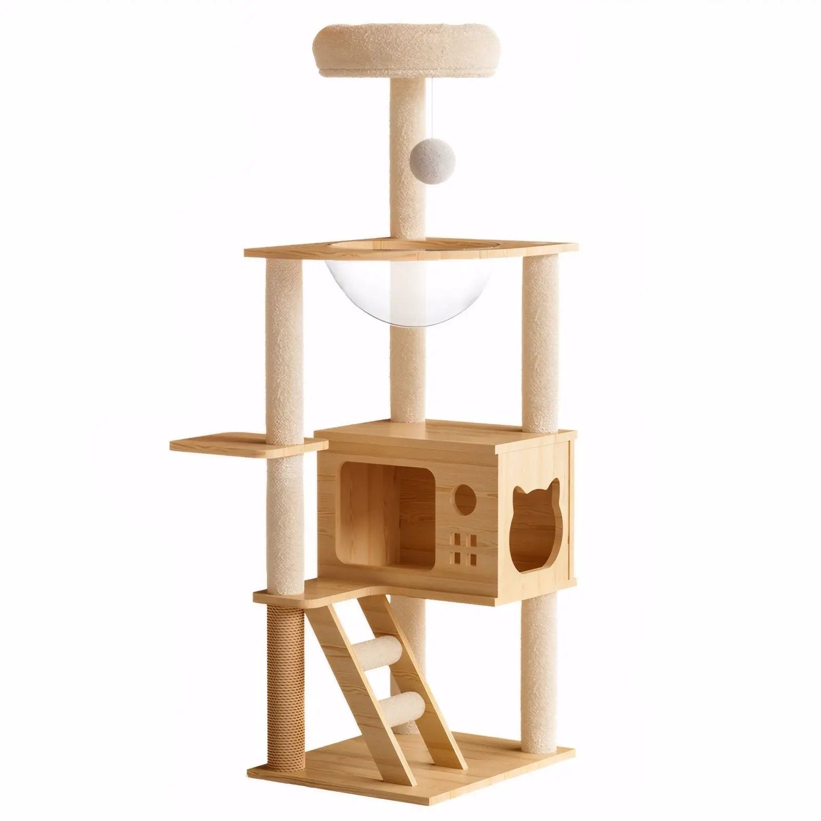 Modern Cat Tower, Wood Cat Tree Tower For Indoor Cats, Cat Tree With Sisal Covered Scratching Posts And Top Perch - Natural / White by HouseOfZazla