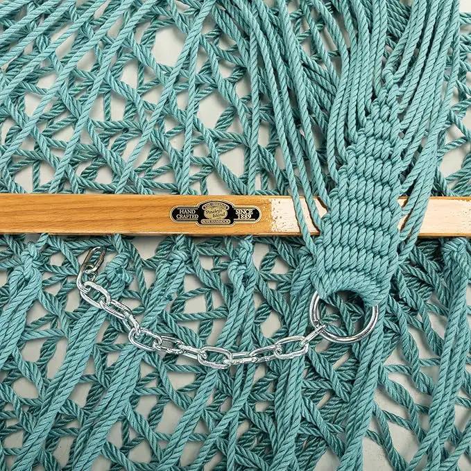 Original Pawleys Island Large Teal DURACORD Rope Hammock with Free Extension Chains & Tree Hooks, Handcrafted in The USA, Accommodates 2 People, 450 LB Weight Capacity, 13 ft. x 55 in. by GreenHaven Gardens